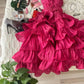 Hot Pink A Line V Neck Ruffles Satin Knee Length Homecoming Dresses Outfits SH3621