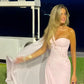 Light Pink Sheath One Shoulder Pleated Beaded Chiffon Prom Dress Wedding Guest Dress SH4699