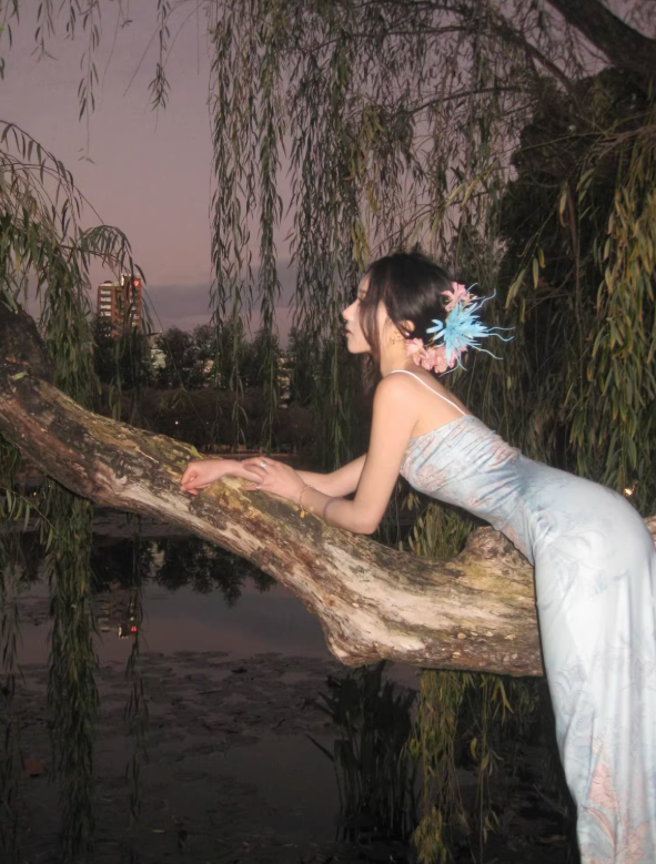 Blue Sheath Straps Print Floral Satin Long Prom Dress SH5158