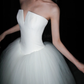 Classic Ball Gown Strapless White Satin Tulle Long Wedding Dress SH6667
