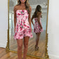 Cute Sheath Strapless Pink Foral Printed Short Homecoming Dress with Bowknot SH7949
