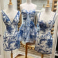 New A Line Sweetheart Blue Printed Short Homecoming Dress with Ruffles SH7522