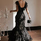 Sexy Black Mermaid Straps Layered Lace Prom Dress Evening Dress SH5497