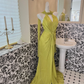 Flowy Green Mermaid V Neck Chiffon Long Party Dress Prom Dress Formal Dress SH3851