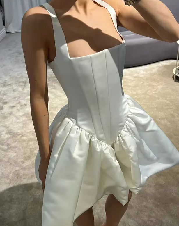 Cute A Line Straps Corset Ivory Satin Short Homecoming Dress Birthday Dress SH1922