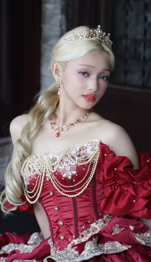 Burgundy Ball Gown Off the Shoulder Layered Lace Beaded Satin Quinceanera Dresses SH4871