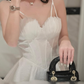 White A Line Spaghetti Straps Print Satin Short Homecoming Dress Outfits SH6226