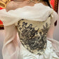 Vintage A Line Long Sleeve Print Satin Long Prom Dress Date Dress SH7432
