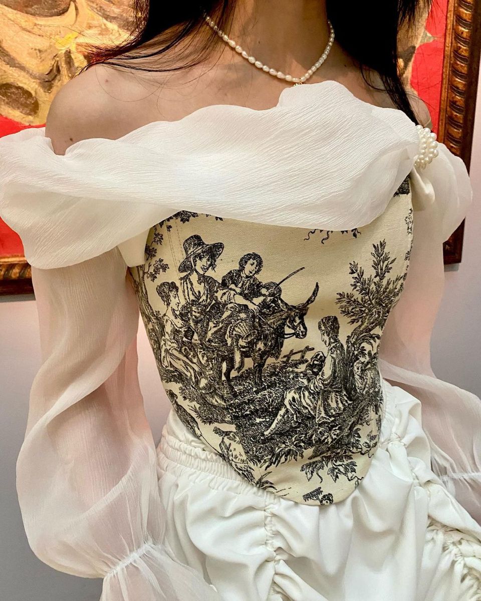 Vintage A Line Long Sleeve Print Satin Long Prom Dress Date Dress SH7432