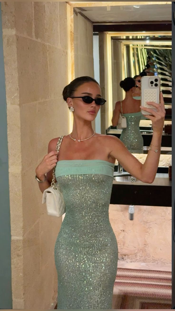 Shiny Green Sheath Strapless Sequin Chiffon Long Prom Dress Evening Dress SH4621