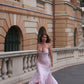 Gentle Light Pink Mermaid Spaghetti Strap Beaded Satin Prom Dress Wedding Guest Dress SH5323