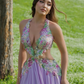 Exquisite Floral A Line V Neck Purple Chiffon Backless Prom Dress Evening Dress SH6334