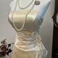 Simple A Line Strapless Flower Champagne Satin Short Homecoming Dress Cocktail Dress SH2990
