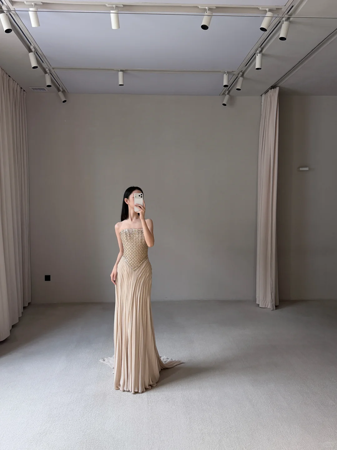 Gentle A Line Strapless Exquisite Beaded Nude Chiffon Prom Dress Evening Dress SH7717