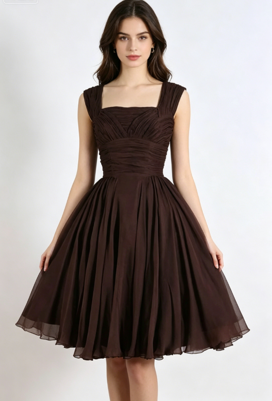 Vintage Simple Brown A Line Straps Tulle Short Homecoming Dress Outfits KS7535