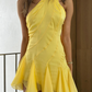Cute A Line Halter Ruffle Yellow Chiffon Short Homecoming Dress Outfits SH1943