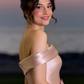Simple A Line Off the Shoulder Pink Satin Long Prom Dress Evening Dress SH6054