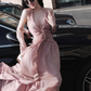 Simple White A Line V Neck Chiffon Open Back Long Prom Dress Date Dress SH4677