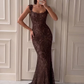 Brown Mermaid Strap Sequin Lace Long Prom Dress Evening Dress SH8552