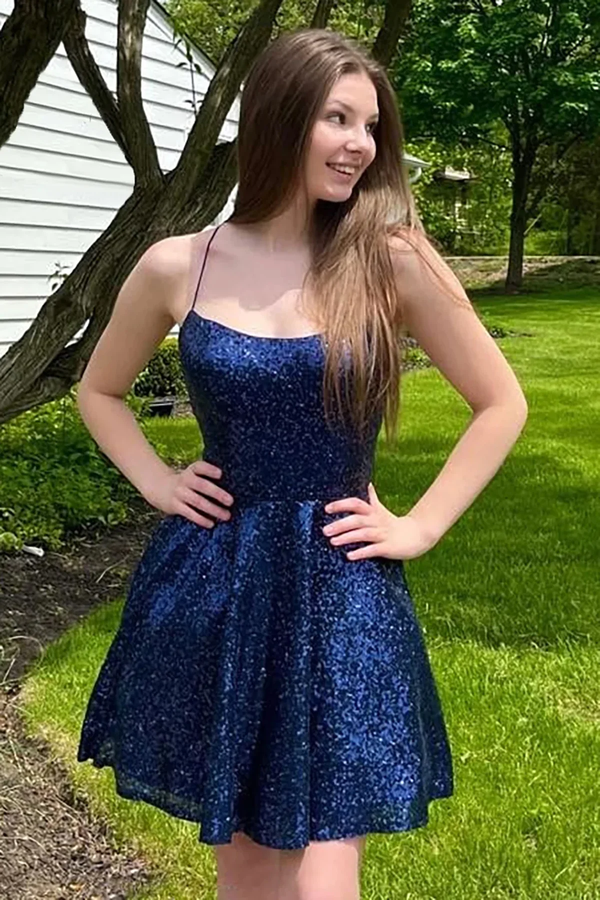 Backless Short Navy Blue Prom Dresses, Formal Homecoming Dresses SH596