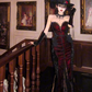 Sexy Mermaid Straps Black Lace Burgundy Satin Long Prom Dress Party Dress SH5018