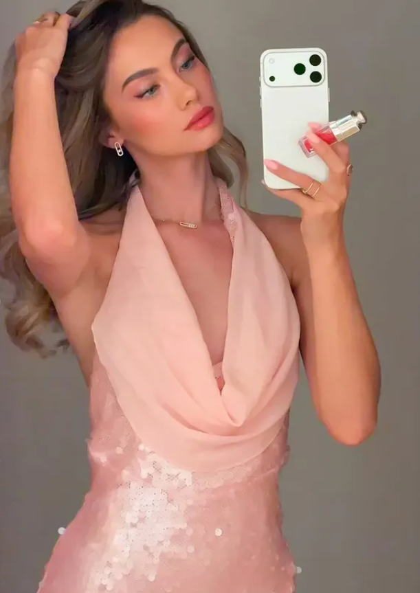 Sexy A Line Halter Pink Chiffon Sequin Backless Long Prom Dress Evening Dress SH5328
