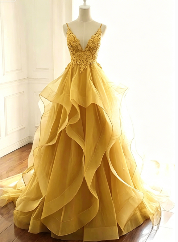 Elegant A Line Straps Blue Lace Layered Tulle Prom Dress Graduation Prom Dress P01330