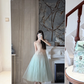 Stunning A Line Spaghetti Strap Brown Lace Green Tulle Prom Dress Evening Dress SH3012