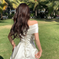 Bow Off The Shoulder Sexy Evening Dress White Fairy Party Prom Dress SH1264