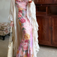 Beautiful Sheath Spaghetti Straps Pink Printed Floral Chiffon Long Prom Dress Evening Dress SH6052