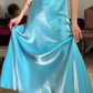 Dazzling Blue A Line Straps Floral Satin Prom Dress Evening Dress Date Dress SH5631