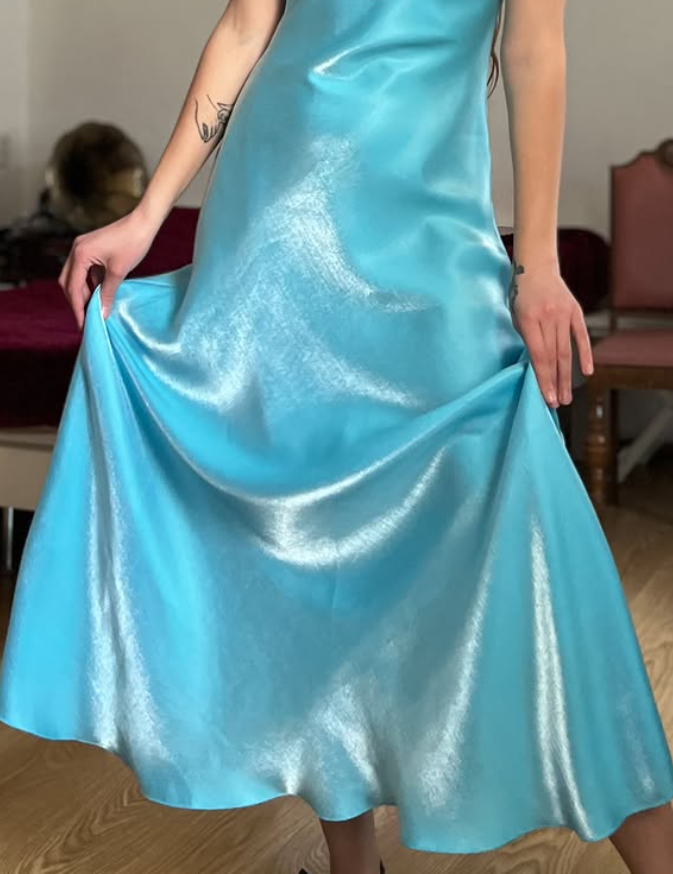 Dazzling Blue A Line Straps Floral Satin Prom Dress Evening Dress Date Dress SH5631
