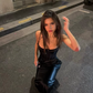 Sexy Black Mermaid Spaghetti Strap Corset Simple Satin Long Prom Dress SH5066
