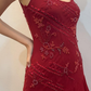 Burgundy Vintage A Line Spaghetti Strap Tiered Beaded Chiffon Evening Dress SH2082