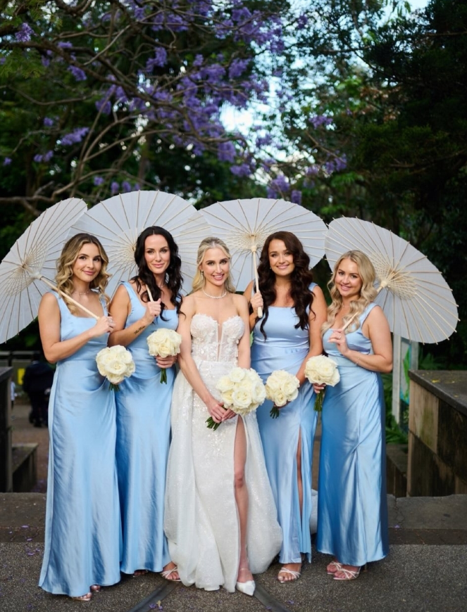 Gentle Sheath Strap Blue Satin Long Bridesmaid Dress Evening Dress wit