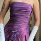 Vintage A Line Strapless Pleated Purple Satin Prom Dress Evening Dress SH6071