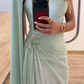 Fresh Green A Line Strapless Chiffon Long Prom Dress Party Evening Dress SH5704