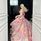 Sweety Pink Ball Gown Print Floral Chiffon Prom Dress Quinceanera Dress SH7168