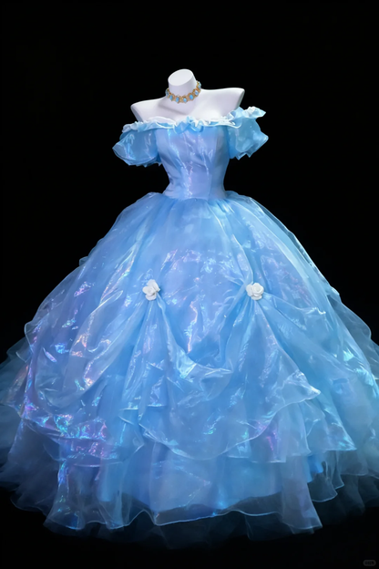 Dreamy Blue CindeRella Gown Organza Long Graduation Prom Dress SH5289