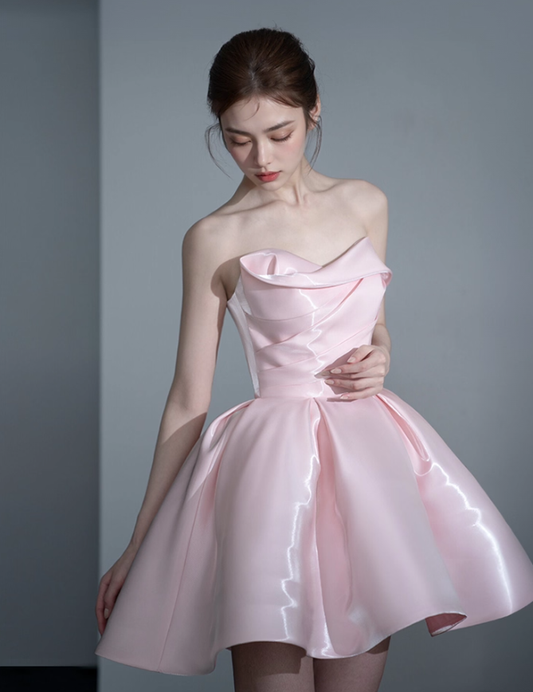 Stunning A Line Off the Shoulder Pink Satin Short Homecoming Dress Birthday Dress SH4156