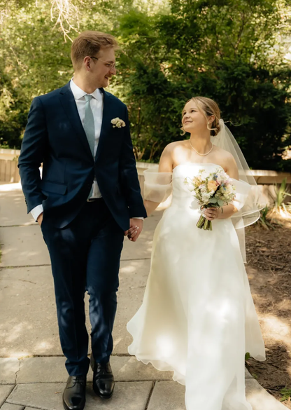 Ethereal Ball Gown Off the Shoulder White Organza Long Wedding Dress SH7143