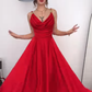 Purple A Line Straps Pleated Satin Long Prom Dress Party Dress SH4843