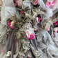 Vintage Leopard Print Ball Gown Strapless 3D Floral Layered Tulle Prom Dress Sweet 16 Dress SH5785