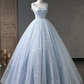 Star and Moon Fantasy Tulle A-Line Long Evening Dress, Blue Formal Sweet 16 Prom Dress Quinceanera Dress SH1063