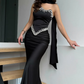 Black Sheath Strapless Exquisite Beaded Satin Prom Dress Evening Dress SH5414