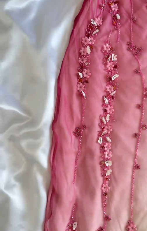 Vintage Pink Ombre Exquisite Floral Beaded Chiffon Long Prom Dress SH5456