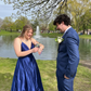 Dark Blue Satin Long Prom Dresses SH893