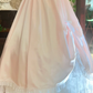 Vintage A Line Sweetheart Neck Lace Light Pink Satin Long Prom Dress Evening Dress SH1885