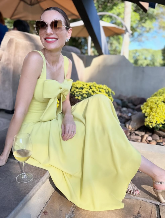 Yellow A Line Straps Satin Prom Dress Evening Dress with Bow SH2069
