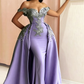 Mermaid Evening Dress Off Shoulder Silver Lace Embroidery Prom Dresses SA692